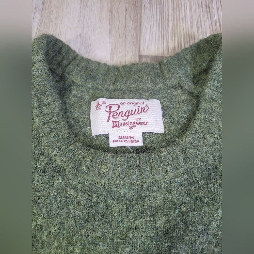 Wool Blend Original vintage Penguin Sweater W/ M Green Crew Neck Knit - Picture 3 of 9